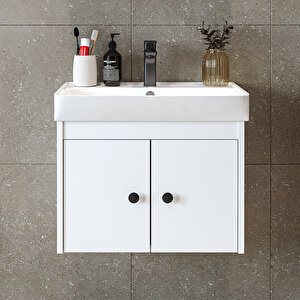 Ada Lavabolu Mat Suntalam Banyo Alt Dolabı 60 Cm Beyaz