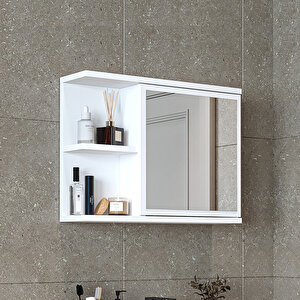 Kulpsuz Tek Kapaklı Mat Suntalam 60 Cm Aynalı Banyo Üst Dolabı Beyaz