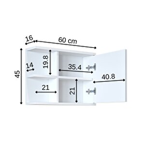 Kulpsuz Tek Kapaklı Mat Suntalam 60 Cm Aynalı Banyo Üst Dolabı Beyaz