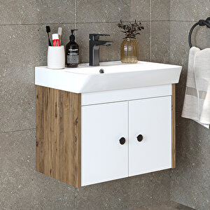 Ada Lavabolu Mat Suntalam Banyo Alt Dolabı 60 Cm Atlantik Çam - Beyaz