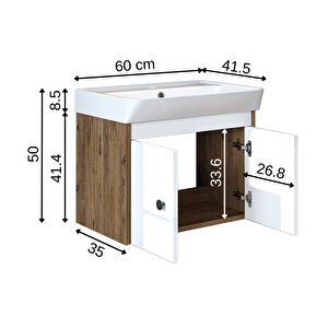 Ada Lavabolu Mat Suntalam Banyo Alt Dolabı 60 Cm Atlantik Çam - Beyaz
