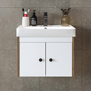 Ada Lavabolu Mat Suntalam Banyo Alt Dolabı 60 Cm Atlantik Çam - Beyaz