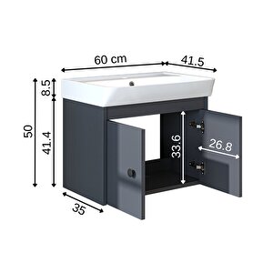 Ada Lavabolu Mat Suntalam Banyo Alt Dolabı 60 Cm Antrasit