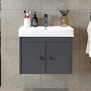 Ada Lavabolu Mat Suntalam Banyo Alt Dolabı 60 Cm Antrasit