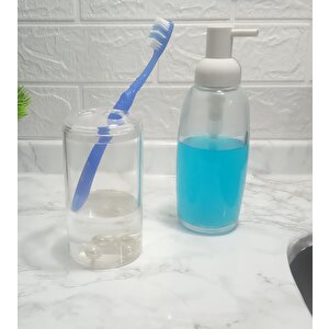 Sivi Sabunluk Di̇ş Firçalik İki̇ Li̇ Banyo Seti̇ Beyaz  İnci̇