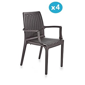 Sy-2524 Örgü Desenli Rattan Bahçe Koltuk Sandalye 4'lü Set Kahverengi