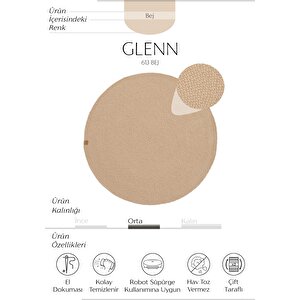 Glenn 613 Bej Banyo Halısı Yuvarlak Hol Halısı Hasır Dokulu Banyo Paspası Mutfak Halısı 100x100 cm