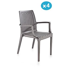 Sy-2524 Örgü Desenli Rattan Bahçe Koltuk Sandalye 4'lü Set Açık Duman Grisi
