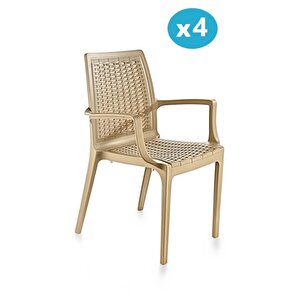 Sy-2524 Örgü Desenli Rattan Bahçe Koltuk Sandalye 4'lü Set Bej