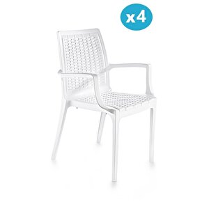 Sy-2524 Örgü Desenli Rattan Bahçe Koltuk Sandalye 4'lü Set 1000 Beyaz