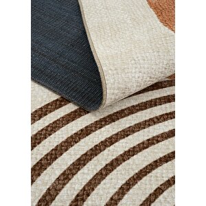 Cool Halı Carnival Krem Halı Yolluk Geometrik Desen Dokuma Şönil Halı Yıkanabilir Mutfak Halısı