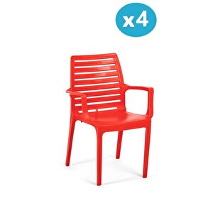 Sy-2503 Plastik Adam Bahçe Koltuk Sandalye 4'lü Set Kırmızı