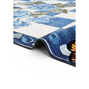 Cool Halı Carnival Renkli Mutfak Halısı Çiçek Figürlü Mac Kenzie Dama Desenli Yıkanabilir Şönil Halı