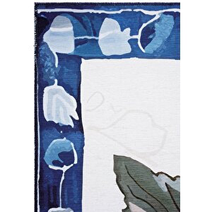 Carnival Renkli Mutfak Halısı Çiçek Figürlü Mac Kenzie Dama Desenli Yıkanabilir Şönil Halı 75x150 cm