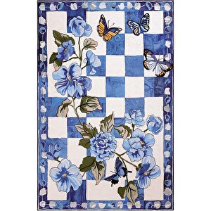 Carnival Renkli Mutfak Halısı Çiçek Figürlü Mac Kenzie Dama Desenli Yıkanabilir Şönil Halı 150x230 cm
