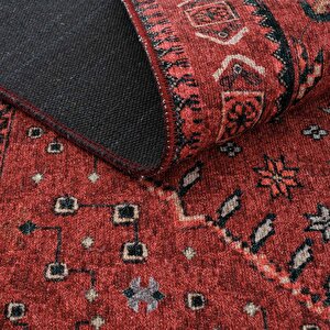 Cool Halı Private Bordo Eskitme Vintage Halı Etnik Desen Otantik Şönil Halı Yıkanabilir Salon Halısı