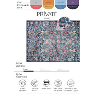 Private Mavi Eskitme Vintage Halı Çiçek Otantik Dokuma Şönil Halı Yıkanabilir Salon Halısı 230x310 cm