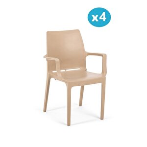 Sy-2502 Plastik Eve Bahçe Koltuk Sandalye 4'lü Set Bej