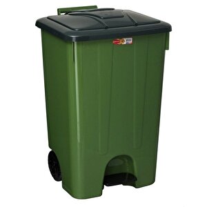 Sy-4265 Yeşil 85 Lt Köşeli Pedallı Tekerlekli Çöp Kovası