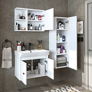Roomart Ada Lavabolu Banyo Alt Dolabı + Banyo Üst Dolabı + Banyo Boy Dolabı