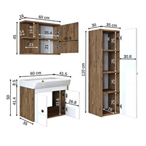 Ada Lavabolu Banyo Alt Dolabı + Banyo Üst Dolabı + Banyo Boy Dolabı Atlantik Çam - Beyaz