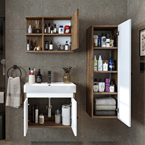Roomart Ada Lavabolu Banyo Alt Dolabı + Banyo Üst Dolabı + Banyo Boy Dolabı