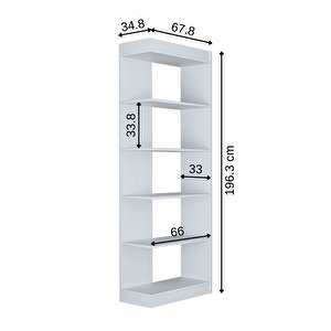 Flat Çok Raflı Kitaplık, Dekoratif Kitaplık, Geniş Kitaplık, Kütüphane Beyaz
