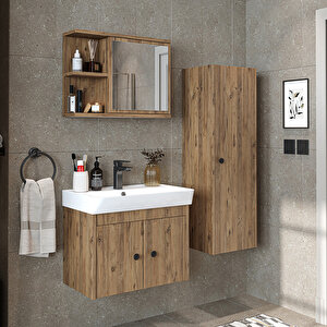 Ada Lavabolu Banyo Alt Dolabı + Banyo Üst Dolabı + Banyo Boy Dolabı Atlantik Çam