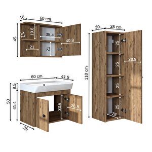 Ada Lavabolu Banyo Alt Dolabı + Banyo Üst Dolabı + Banyo Boy Dolabı Atlantik Çam
