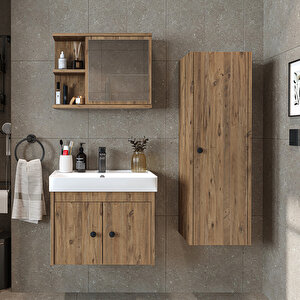 Ada Lavabolu Banyo Alt Dolabı + Banyo Üst Dolabı + Banyo Boy Dolabı Atlantik Çam