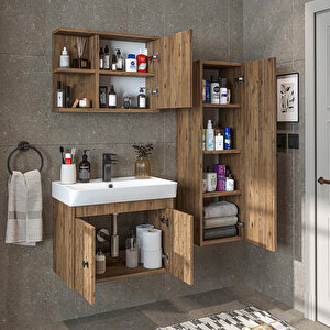 Roomart Ada Lavabolu Banyo Alt Dolabı + Banyo Üst Dolabı + Banyo Boy Dolabı