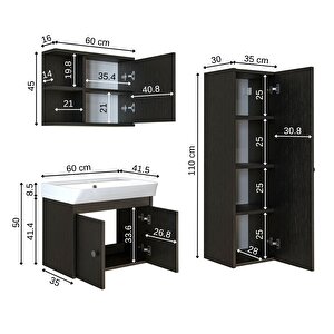 Ada Lavabolu Banyo Alt Dolabı + Banyo Üst Dolabı + Banyo Boy Dolabı Siyah