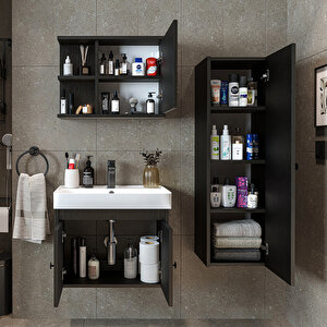 Roomart Ada Lavabolu Banyo Alt Dolabı + Banyo Üst Dolabı + Banyo Boy Dolabı