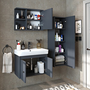 Roomart Ada Lavabolu Banyo Alt Dolabı + Banyo Üst Dolabı + Banyo Boy Dolabı