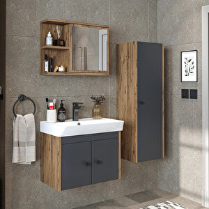 Roomart Ada Lavabolu Banyo Alt Dolabı + Banyo Üst Dolabı + Banyo Boy Dolabı