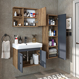 Roomart Ada Lavabolu Banyo Alt Dolabı + Banyo Üst Dolabı + Banyo Boy Dolabı