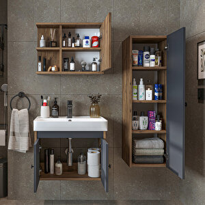 Roomart Ada Lavabolu Banyo Alt Dolabı + Banyo Üst Dolabı + Banyo Boy Dolabı