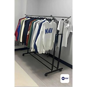 Ayarlanabi̇li̇r Metal Konfeksi̇yon Askısı Çi̇ftli̇ Portati̇f Ayaklı Vi̇tri̇n Askılık
