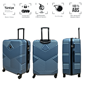 Anhelo Eagle Xl Geniş Tasarım Abs Orta Boy Valiz Seyahat Çantası 34cmx46cmx65cm 0355 Metalik Mavi