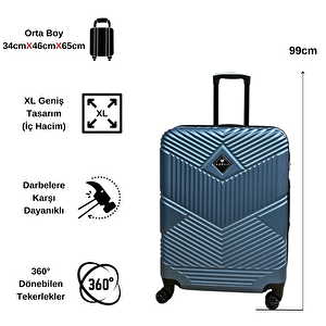 Anhelo Eagle Xl Geniş Tasarım Abs Orta Boy Valiz Seyahat Çantası 34cmx46cmx65cm 0355 Metalik Mavi