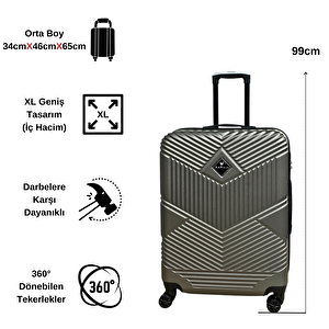 Anhelo Eagle Xl Geniş Tasarım Abs Orta Boy Valiz Seyahat Çantası 34cmx46cmx65cm Füme