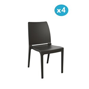Sy-2506 Plastik Eve Bahçe Koltuk Sandalye 4'lü Set Kahverengi