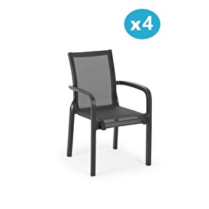 Sy-2528 Plastik Fileli Bahçe Koltuk Sandalye 4'lü Set Siyah