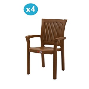Sy-2515 Elite Plastik Bahçe Koltuk Sandalye 4'lü Set Kahverengi