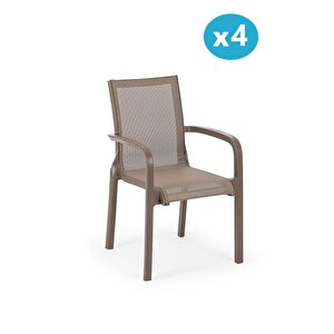 Sy-2528 Plastik Fileli Bahçe Koltuk Sandalye 4'lü Set Kahverengi
