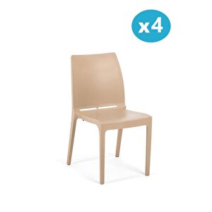 Sy-2506 Plastik Eve Bahçe Koltuk Sandalye 4'lü Set Bej