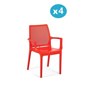 Sy-2504 Plastik İcon Bahçe Koltuk Sandalye 4'lü Set Kırmızı