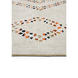 Cool Halı Carnival Krem Halı Yolluk Geometrik Desenli Dokuma Şönil Halı Yıkanabilir Mutfak Halısı