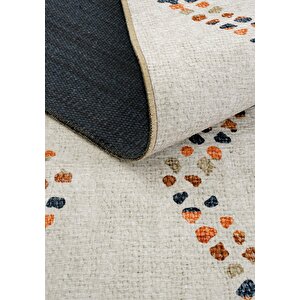 Cool Halı Carnival Krem Halı Yolluk Geometrik Desenli Dokuma Şönil Halı Yıkanabilir Mutfak Halısı