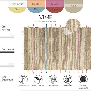 Vime 05 Natural Multi Jüt Halı Yolluk El Dokuma Jüt Kilim Hasır El Halısı Otantik Halı 80x300 cm